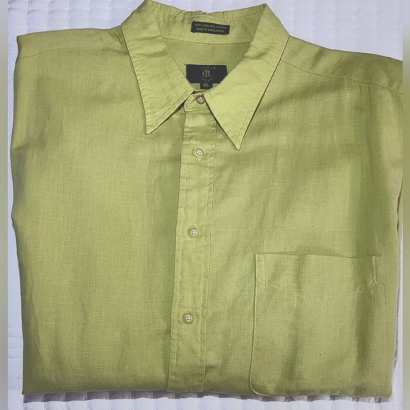 Racket Room Mens XL 🥑 Green Linen Cotton Dress/Casual  Button down Shirt - Picture 2 of 8